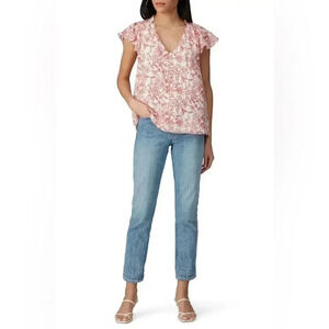 Parker Red and White Floral Exie Blouse Short Sleeve XL